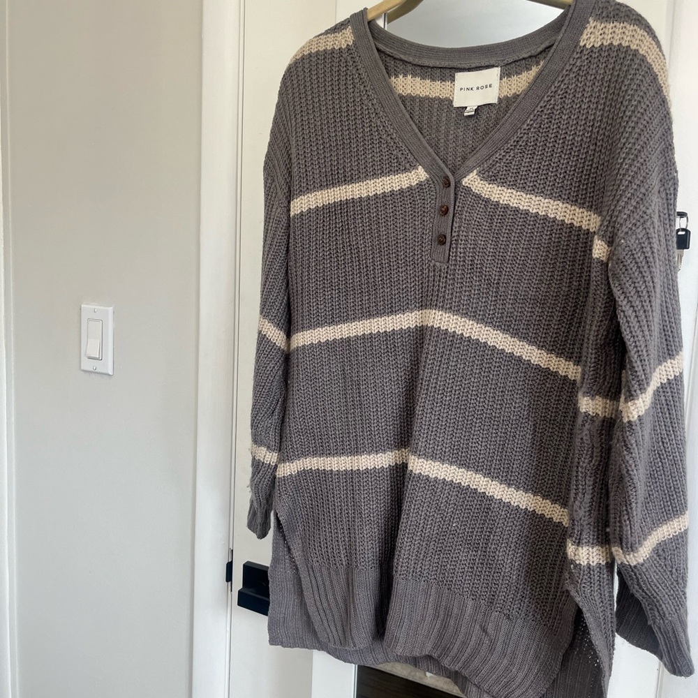 Junior size striped button sweater